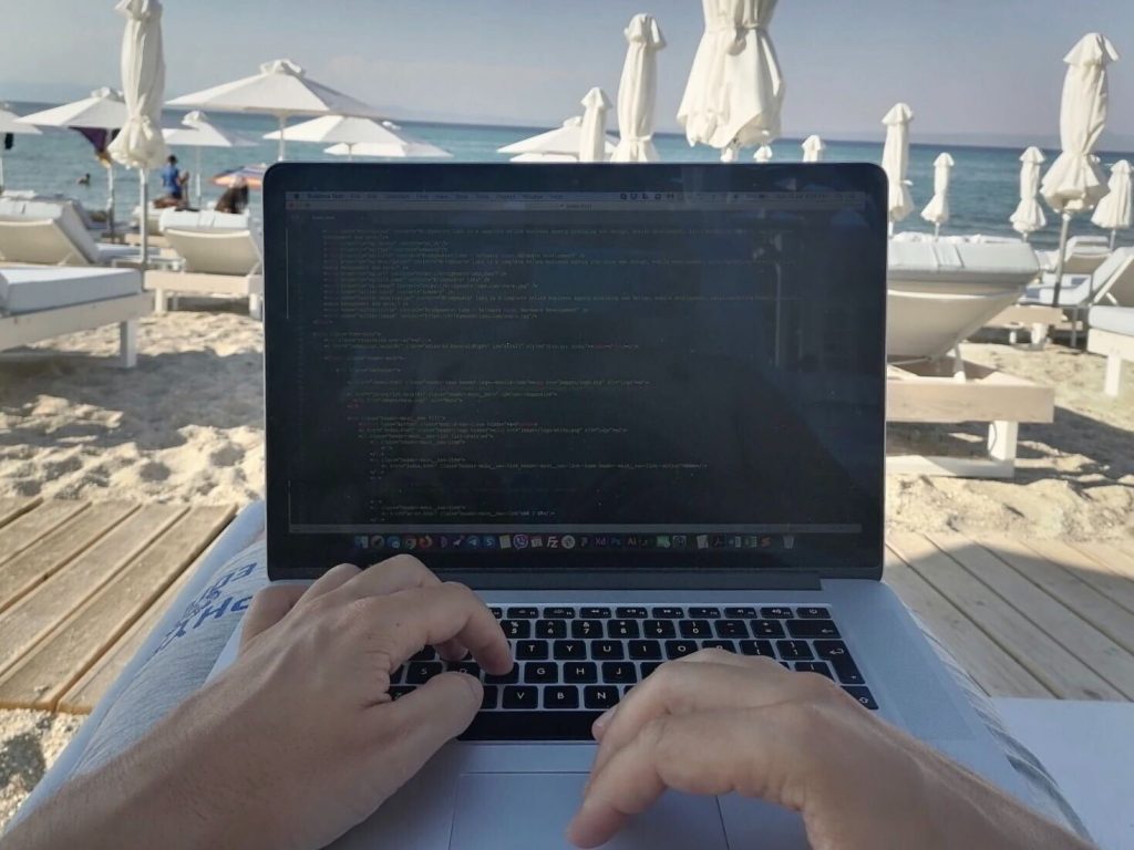 Working on a beach
