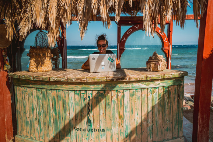 a game-lover on the beach